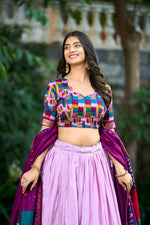 Thumbnail for Vastranavya Luxurious Tussar Silk Print With Foil Work Lehenga Choli - Lavander - Distacart