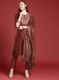 Thumbnail for Anouk Woven Design Regular Sequinned Kurta with Trousers & Dupatta - Distacart