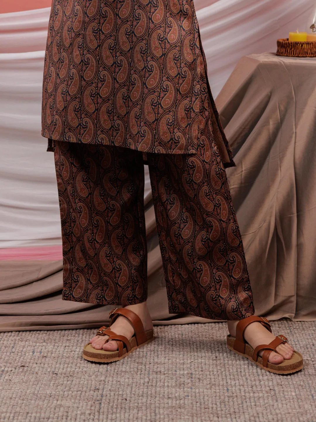 Yufta Cotton Black Digital Printed Workwear Co-Ord Set With Pintuck Detailing On Sleeves