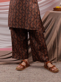 Thumbnail for Yufta Cotton Black Digital Printed Workwear Co-Ord Set With Pintuck Detailing On Sleeves