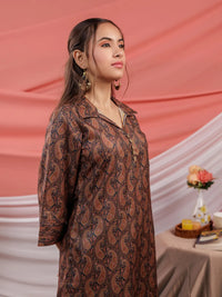 Thumbnail for Yufta Cotton Black Digital Printed Workwear Co-Ord Set With Pintuck Detailing On Sleeves