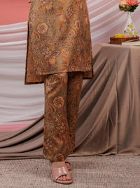 Thumbnail for Yufta Cotton Brown Digital Printed Work Wear Co-Ord Set With Pintuck Detailing On Sleeves
