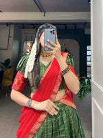 Thumbnail for Vastranavya South Indian Style Lehenga Choli - Green - Distacart