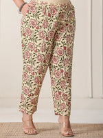 Thumbnail for Yufta Cream Cotton Cutdana Work Plus Size Kurta Set With Pant & Dupatta - Distacart