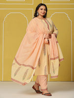 Thumbnail for Yufta Cream Cotton Straight Plus Size Kurta Set - Distacart