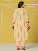 Thumbnail for Yufta Cream Cotton Straight Plus Size Kurta Set - Distacart