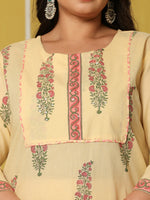 Thumbnail for Yufta Cream Cotton Straight Plus Size Kurta Set - Distacart