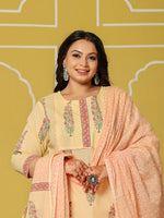 Thumbnail for Yufta Cream Cotton Straight Plus Size Kurta Set - Distacart