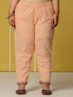 Thumbnail for Yufta Cream Cotton Straight Plus Size Kurta Set - Distacart