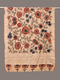 Thumbnail for Cream Kalamkari Hand Painted Cotton Silk Dupatta with Floral Design - Global Threads - Distacart