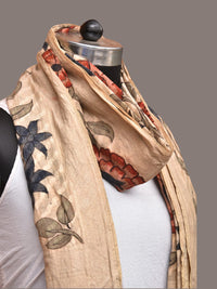 Thumbnail for Cream Kalamkari Hand Painted Cotton Silk Dupatta with Floral Design - Global Threads - Distacart