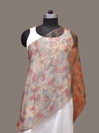 Thumbnail for Cream Kalamkari Hand Painted Organza Stole with Floral Design - Global Threads - Distacart