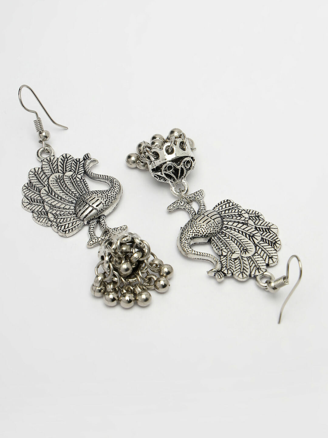 NVR Women's Silver-Toned Peacock Desing German Silver Oxidised Dome Shaped Jhumka Earrings - Distacart