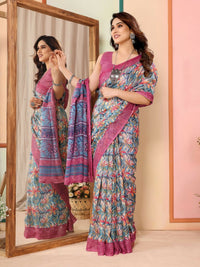Thumbnail for Partywear Designer Pink Kota Doriya Fancy Saree - Dyuti