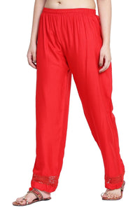 Thumbnail for Asmaani Red Color Plain Lace Palazzo