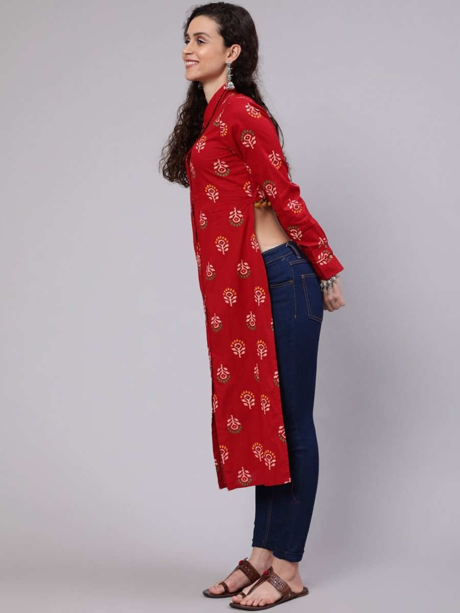 Aks Ethnic Motifs Printed Shirt Collar Kurta - Distacart
