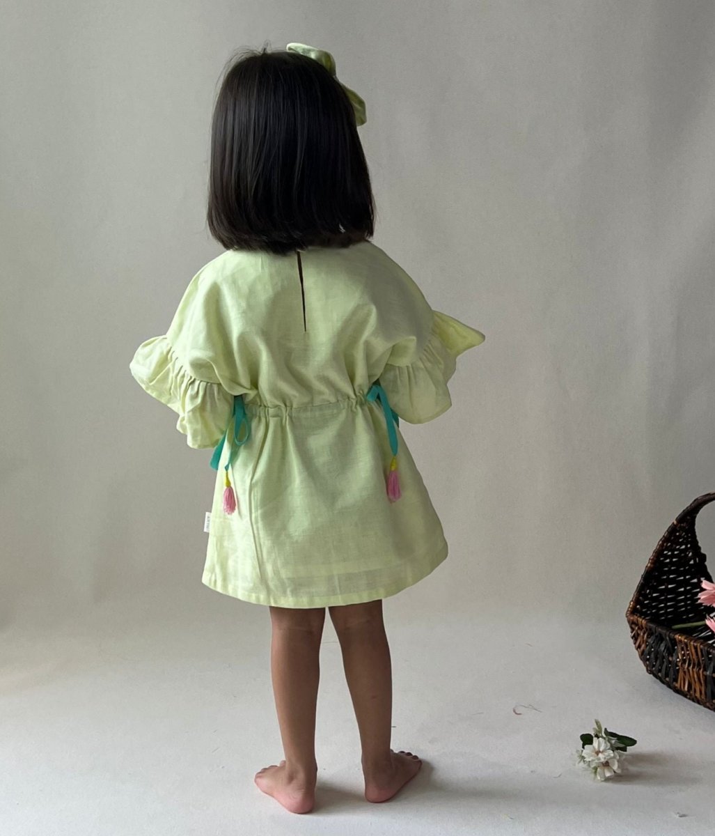 ArthLife Yellow Donuts Embroidered Dress - Distacart