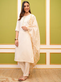 Thumbnail for Vishudh Cream Regular Thread Work Kurta with Trousers & With Dupatta