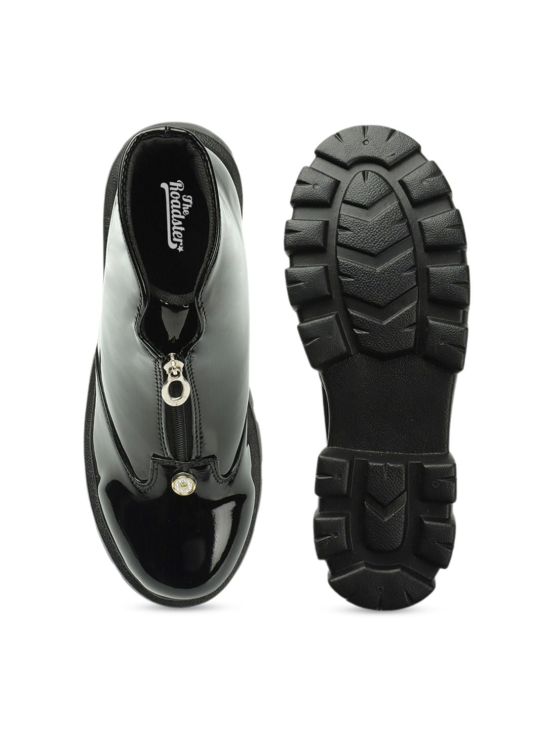 Roadster The Lifestyle Co. Women Black Mid Top Platform Heel Chunky Boots With Zip