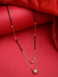 Thumbnail for NVR Women's Rose Gold CZ Stone-Studded & Beaded Layered Mangalsutra
