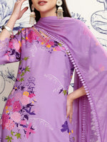 Thumbnail for Vishudh Purple Floral Printed Regular Kurta with Trousers & With Dupatta - Distacart