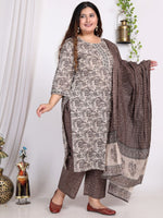 Thumbnail for Swasti Floral Printed Regular Sequinned Pure Cotton Kurta with Trousers & With Dupatta - Distacart