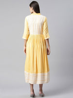 Thumbnail for AURELIA Yellow & White Yoke Design Cotton Maxi Ethnic Dress - Distacart