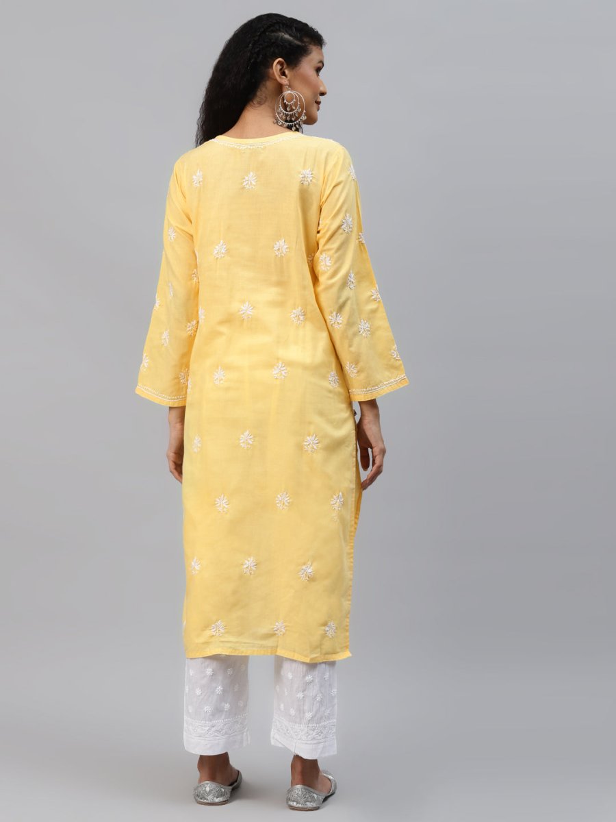 ADA Women Yellow Ethnic Motifs Embroidered Chikankari Handloom Kurta with Palazzos - Distacart