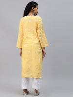 Thumbnail for ADA Women Yellow Ethnic Motifs Embroidered Chikankari Handloom Kurta with Palazzos - Distacart