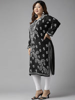 Thumbnail for ADA Women Plus Size Black Floral Embroidered Chikankari Kurta - Distacart