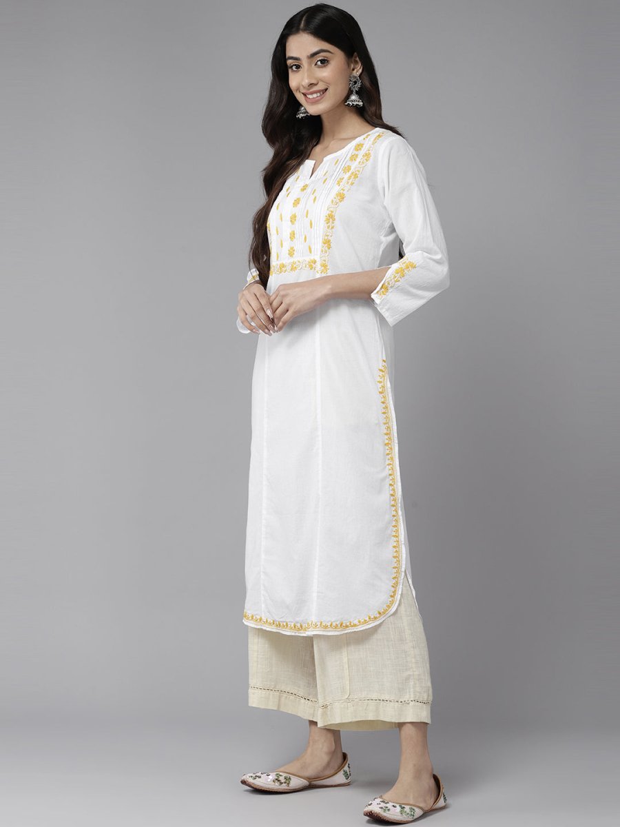 ADA Ethnic Motifs Embroidered Chikankari Cotton Kurta - Distacart