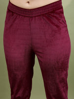 Thumbnail for Vishudh Women Embroidered Knitted Velvet Kurta with Trousers & With Dupatta - Distacart