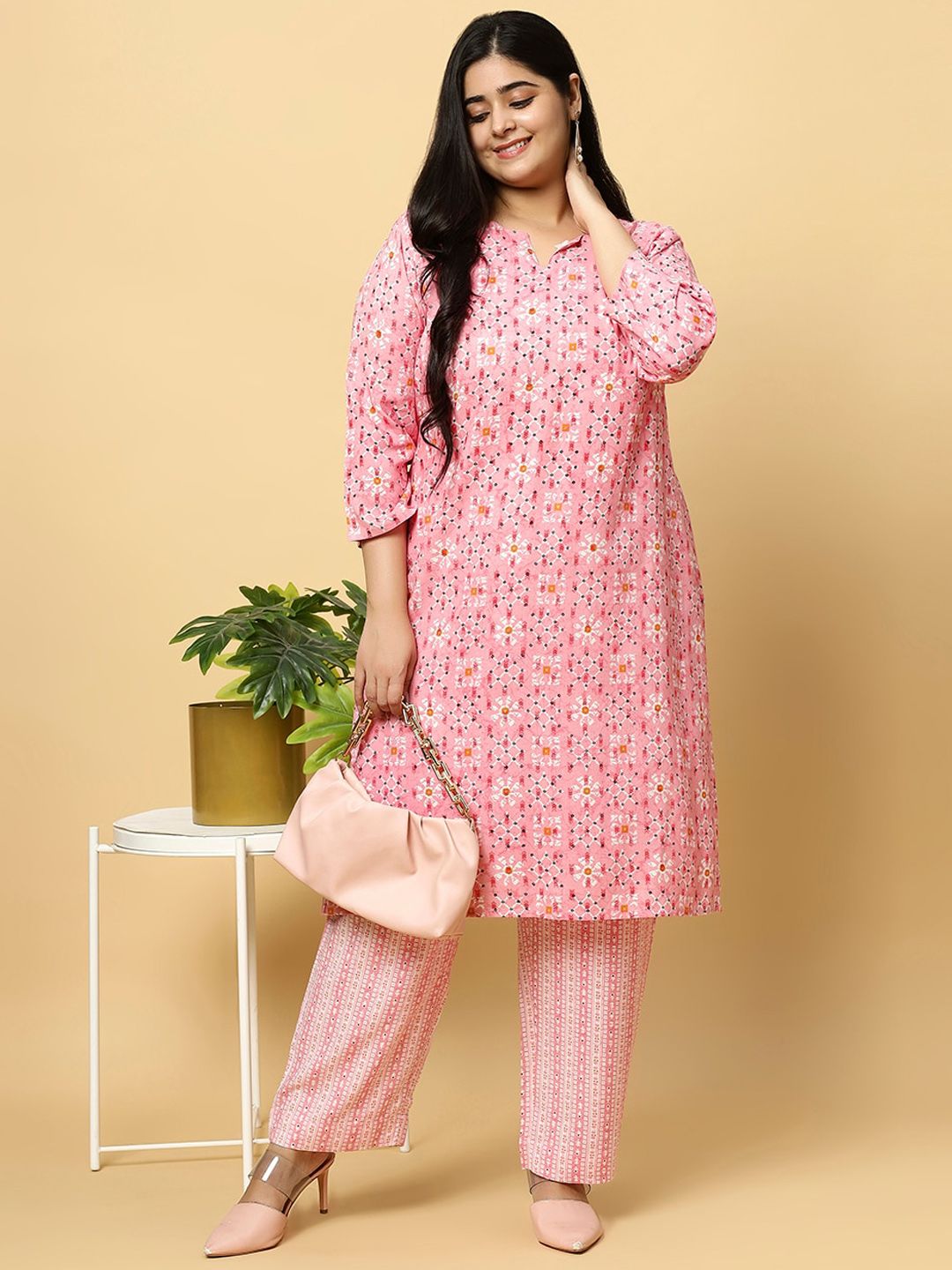 Sztori Plus Size Ethnic Motifs Printed Pure Cotton Kurta & Trouser - Distacart