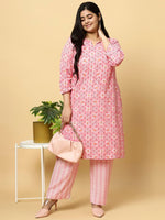 Thumbnail for Sztori Plus Size Ethnic Motifs Printed Pure Cotton Kurta & Trouser - Distacart