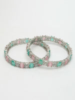 Thumbnail for NVR Women's Set of 2 Multi-Coloured CZ Stone-Studded Handcrafted Bangles - Distacart