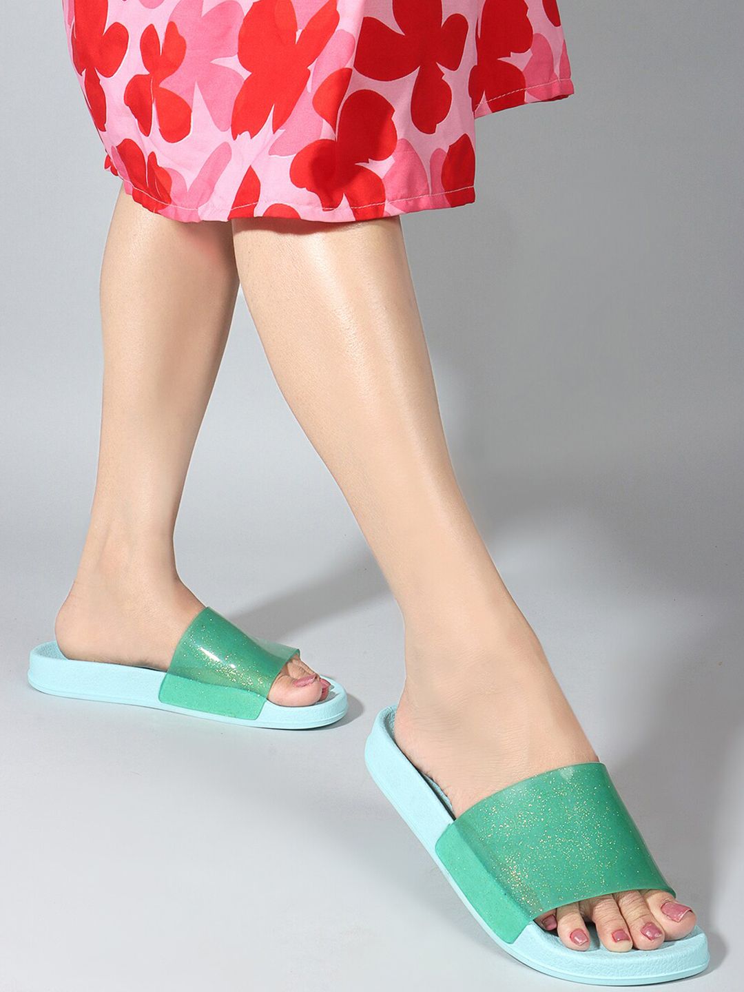 DressBerry Women Green Embellished Sliders