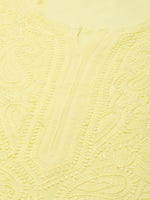 Thumbnail for ADA Women Yellow Ethnic Motifs Embroidered Chikankari Georgette Handloom Kurta - Distacart