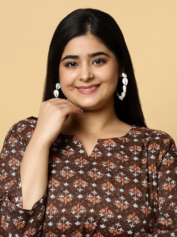 Sztori Plus Size Ethnic Motifs Printed Pure Cotton Kurta - Distacart