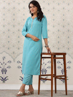 Thumbnail for Ode by House of Pataudi Printed Regular Gotta Patti Kurta with Trousers - Distacart