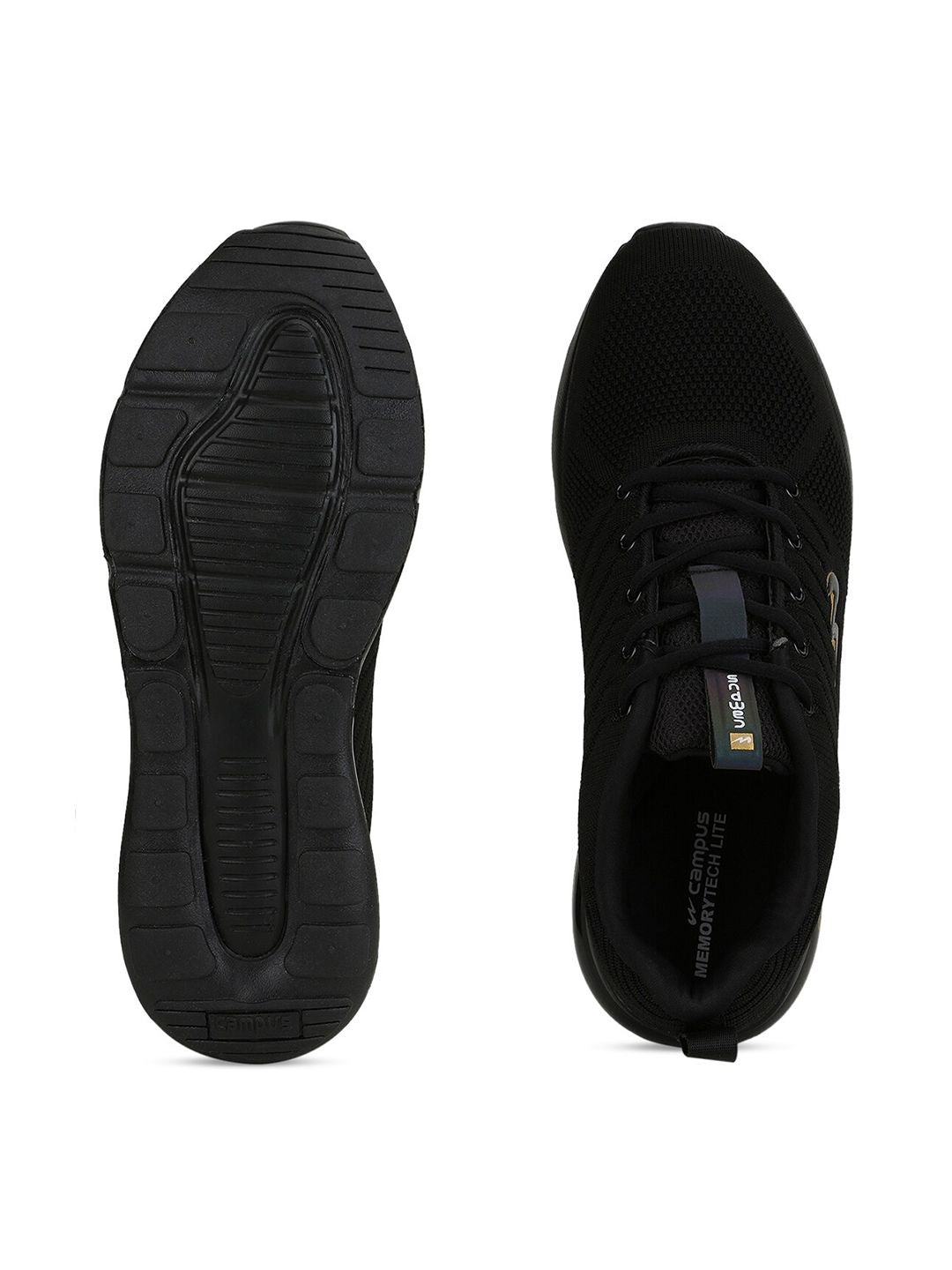 Campus Men Black Mesh Running Shoes
