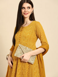 Thumbnail for Anouk Women Mustard Yellow Ethnic Motifs Embroidered Sequinned Kurta Set - Distacart