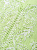 Thumbnail for ADA Women Green & White Chikankari Embroidered Cotton Straight Sustainable Kurta - Distacart
