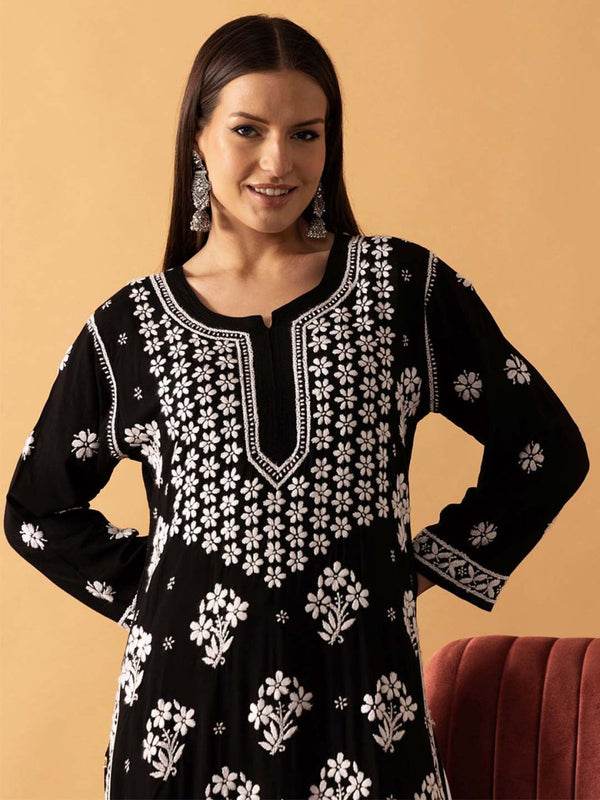 ADA Floral Printed Lucknowi Chikankari Kurta - Distacart