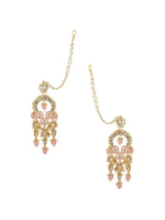 Thumbnail for Anikas Creation Pink & Gold-Plated Kundan Contemporary Chandbalis With Ear Chain Earrings - Distacart