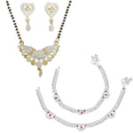 Thumbnail for AanyaCentric Gold-plated Mangalsutra Pendant Earring Set & Silver Plated Anklet - Distacart