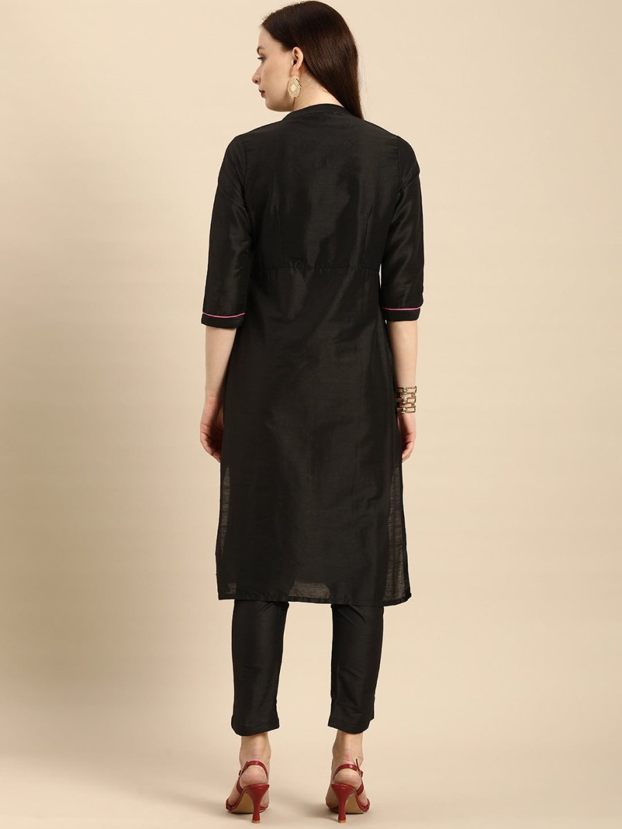 All About You Women Black Embroidered Kurta with Trousers - Distacart
