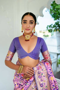 Thumbnail for Aastha Fashion Baby Pink Woven Paithani Silk Saree with Blouse - Distacart