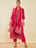 Thumbnail for Soch Floral Printed Beads and Stones Kurta with Trousers & Dupatta - Distacart