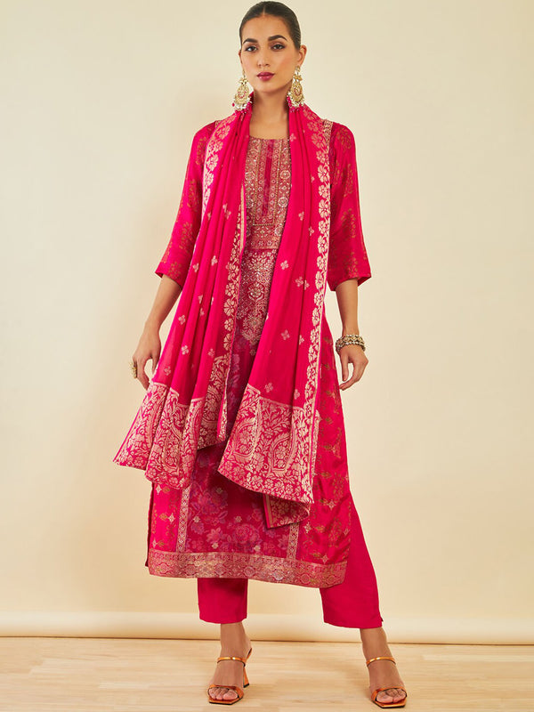 Soch Floral Printed Beads and Stones Kurta with Trousers & Dupatta - Distacart