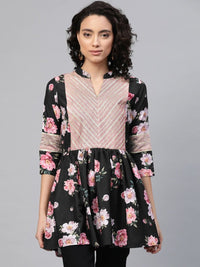 Thumbnail for Ahalyaa Women Black Rayon Floral Print Tunic